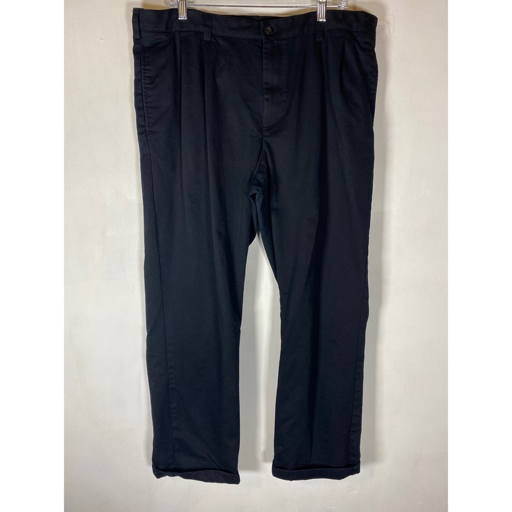 Men's Classic Fit Double Pleated Black Chino Pants 38x32 Office Business Casual